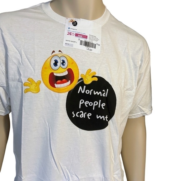 Fruit of the Loom Custom Graphic Novelty Tee T-shirt Normal People Scare Me NIP - Picture 5 of 11